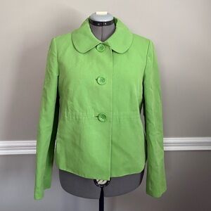 Talbots Vintage Peter Pan Collar Button Closure Vibrant Green Cropped Jacket 12